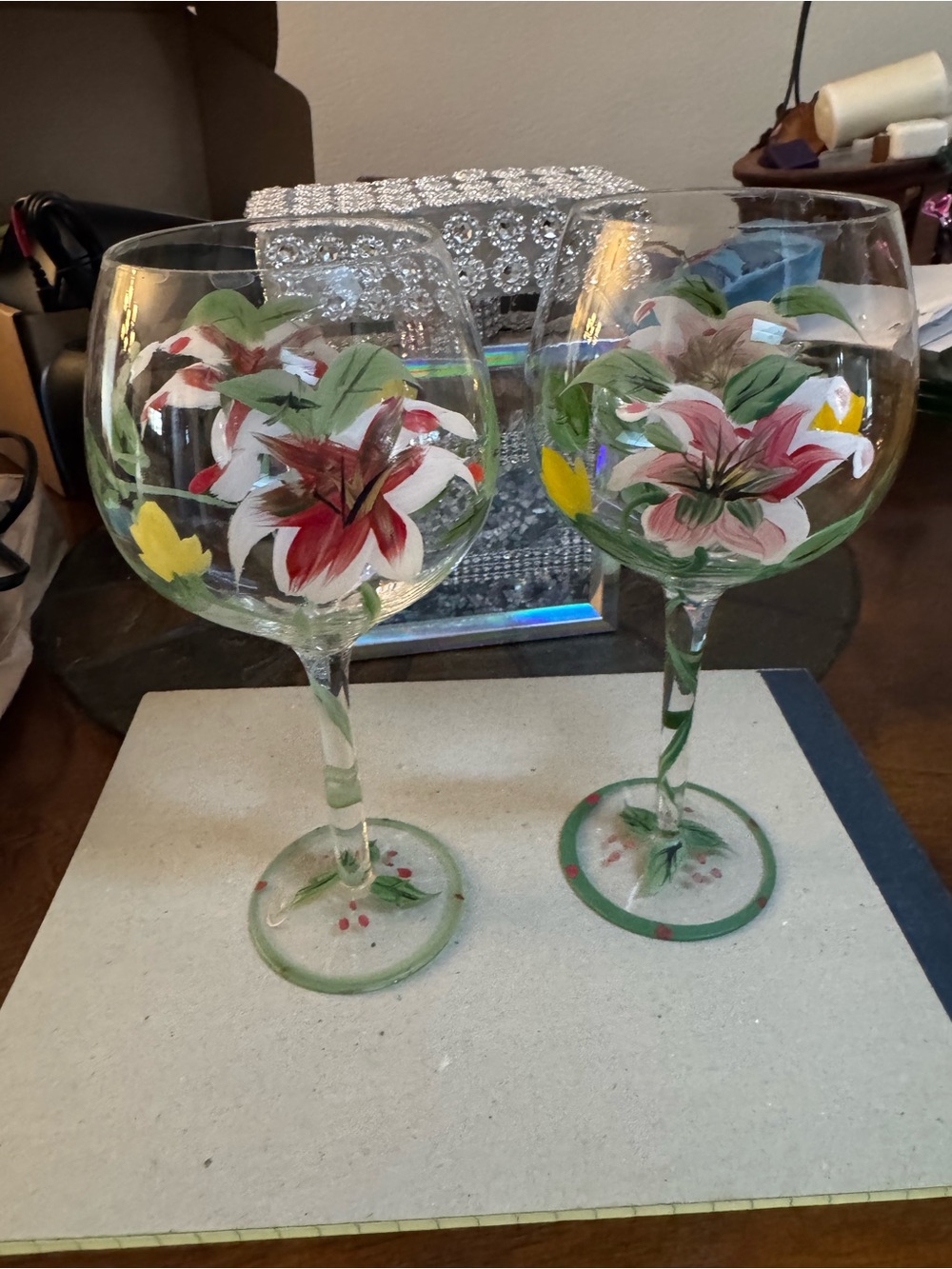 BLOCK HANDPAINTED FLORALS 8 5/8”T BALLOON STEMS Set of 2
